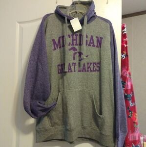 NWT $78 Women's Purple & Gray Michigan Great Lakes Hoodie Sweatshirt sz XL